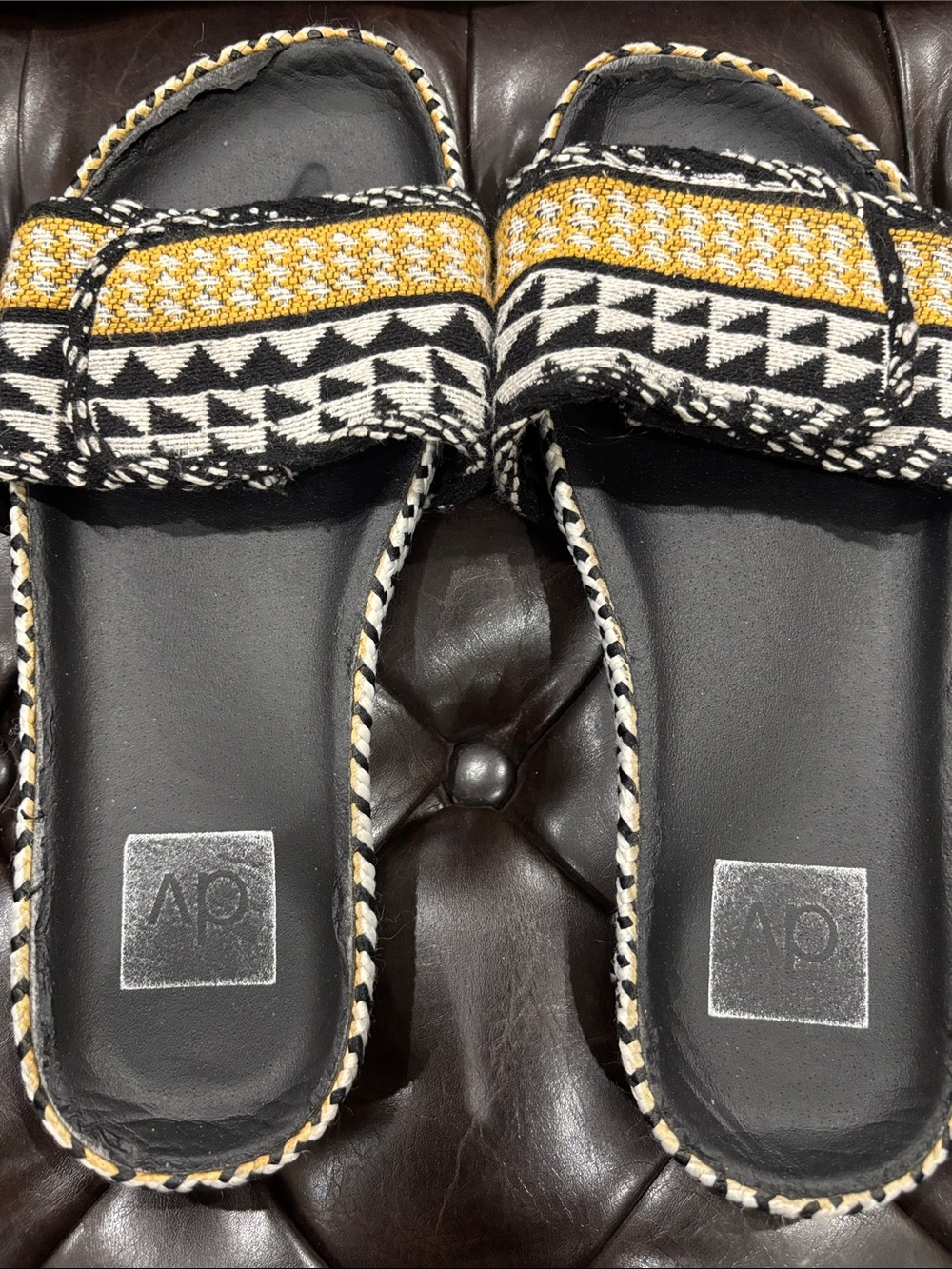DV by Dolce Vita Black, White & Mustard Woven Slide Mules